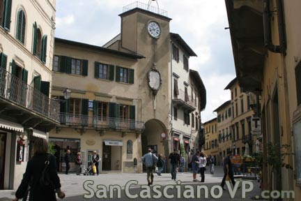 The main square of San Casciano in Val di Pesa with the clock tower